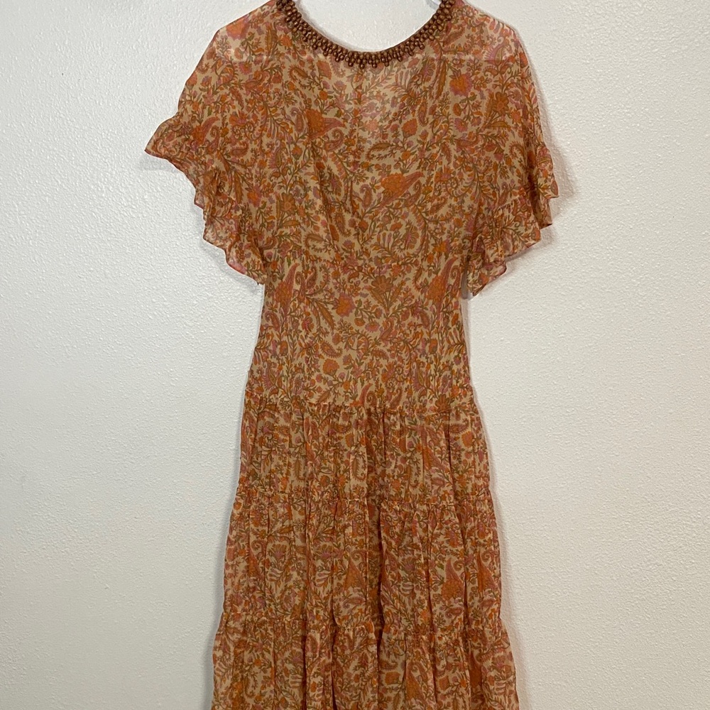 Adrianna Papell Orange and Brown Midi Dress vintage Size 6 100% Silk & poliéster - Picture 10 of 16